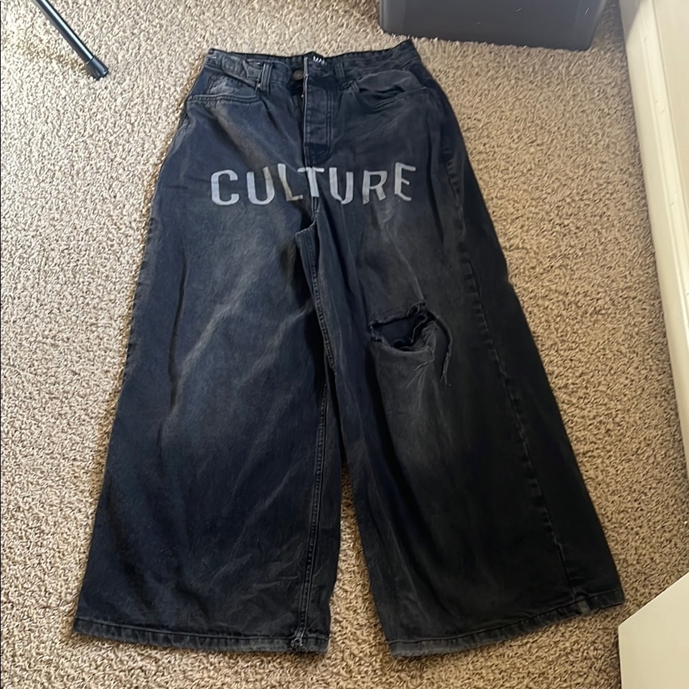 Black Relaxed Jeans with Distressed Detail